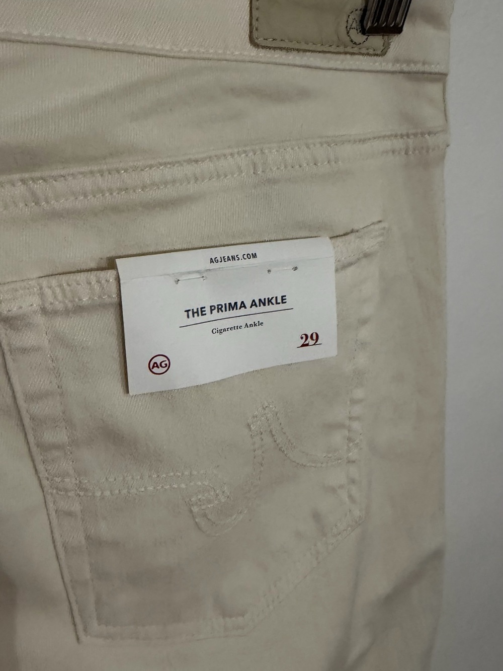 NWT AG The Prima Ankle Ivory Cigarette Jeans Size 29. - Picture 5 of 5